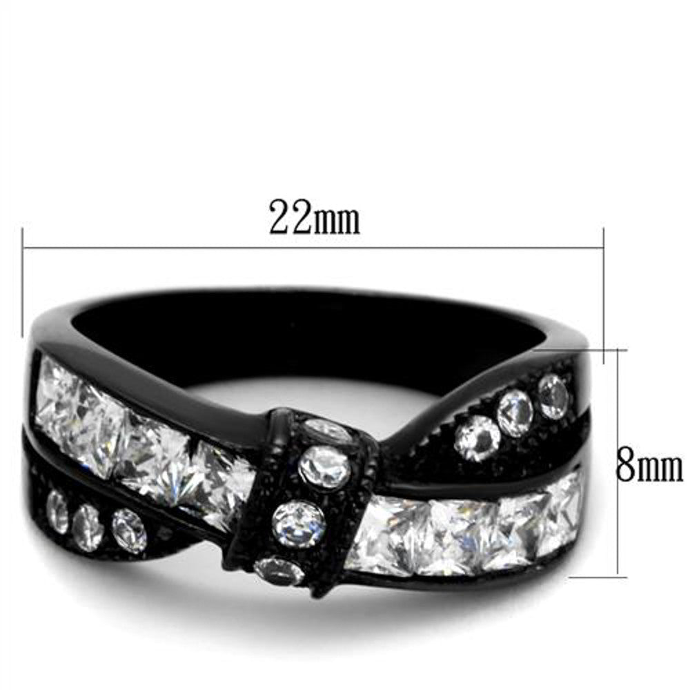 ARTK2139 Stainless Steel 1.75 Ct Clear Princess Cut Zirconia Black Fashion Ring Sz 5-10
